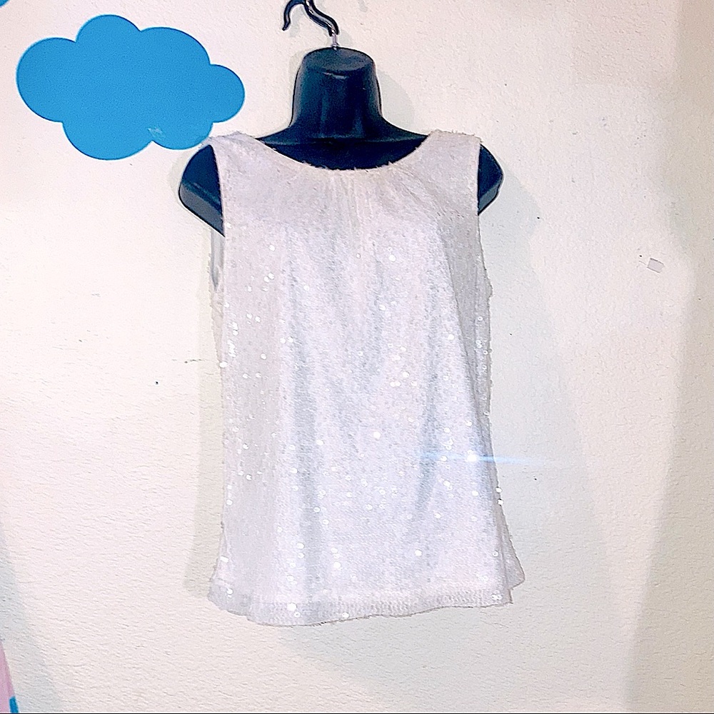 L Calvin Klein White Sequins Sparkle Tank